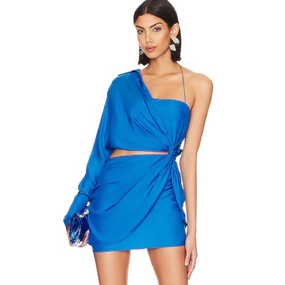 GAUGE81 "Arica" Cobalt Blue Silk One-Shoulder Cutout Mini Dress - Medium NWT